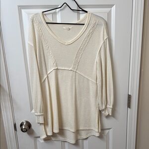 Cream Knit V-Neck Sweater